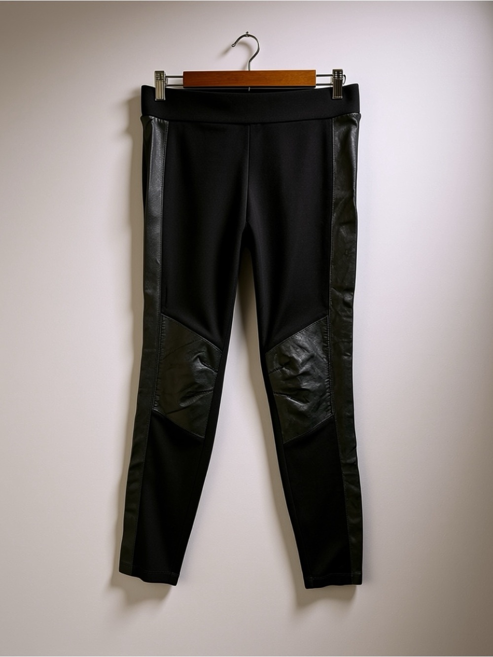 Cabi brand -  Women's Black Faux-Leather Panel Ponte Pants